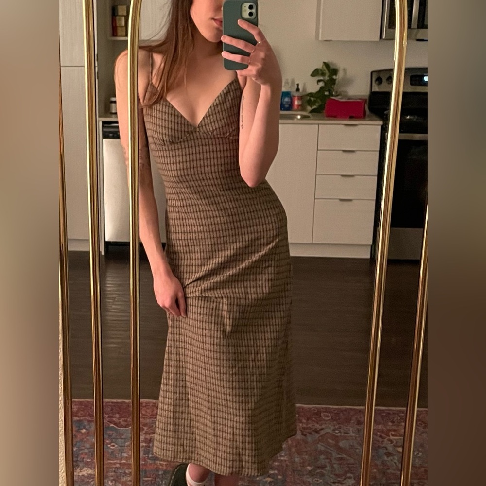 gingham prairie midi dress